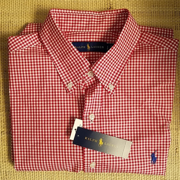 Ralph Lauren Blue Red Classic Dress Shirt Blue Pony NWT